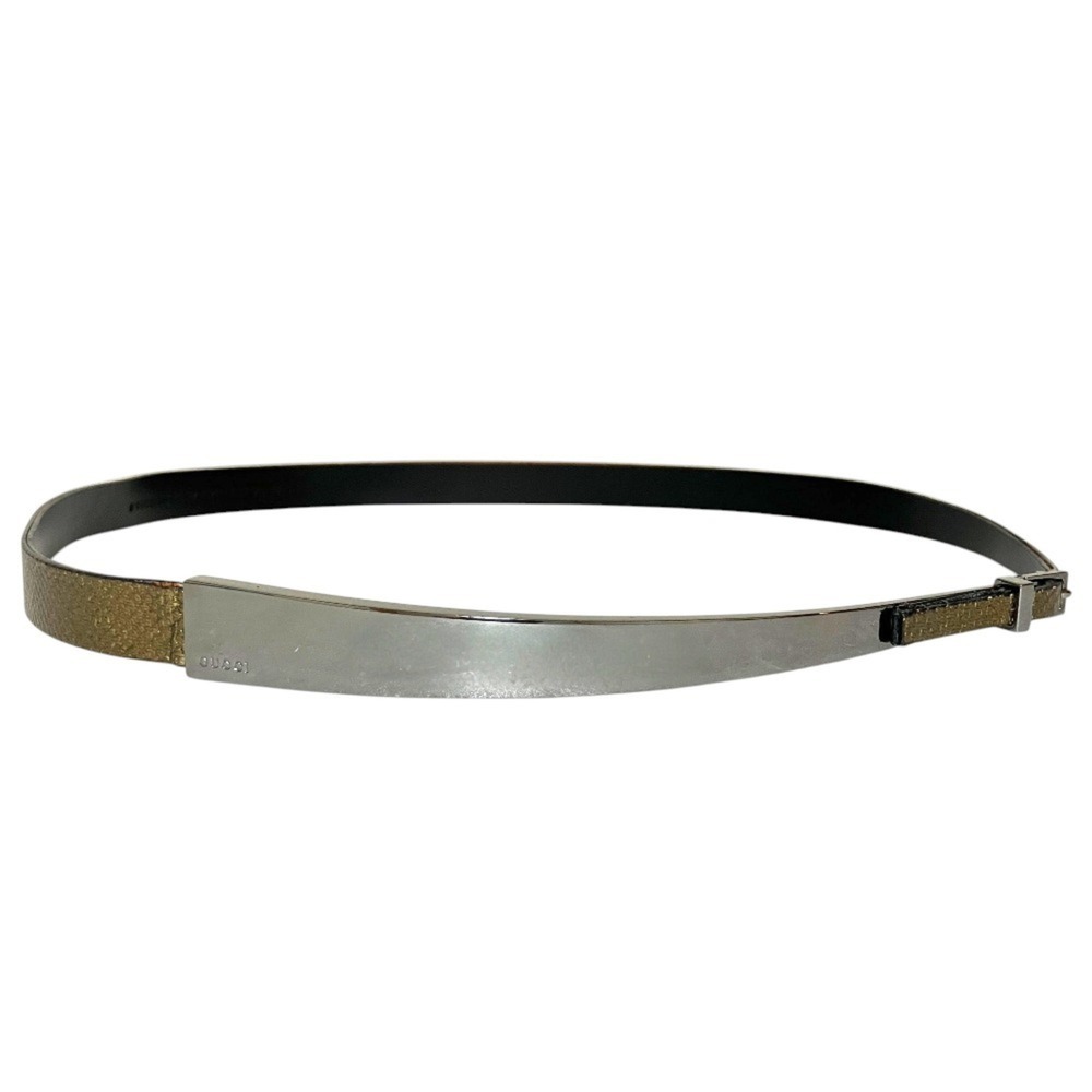 GUCCI logo plate leather belt, size 75 (30), gold color, women's.
